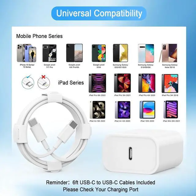 Alt view image 6 of 7 - iPhone 16 15 Charger USB C Charger 4-Pack USB C Fast Wall Charger USB C Charger Block (4-Pack 6 ft USB C Cable Included) for iPhone 16 15/15 Pro/15 Pro Max/iPad Pro/AirPods  & More