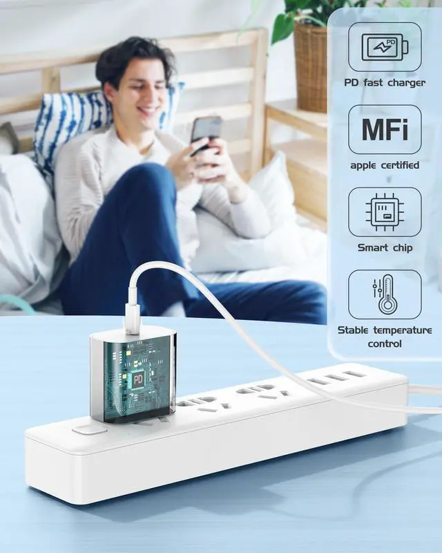 Alt view image 4 of 7 - 3Pack iPhone Charger Fast Charging 20W Fast PD USB C Wall Charger Adapter with 6Ft USB C to Lightning Cable Compatible for iPhone 14/14 Plus/14 Pro/14 Pro Max/13/ White