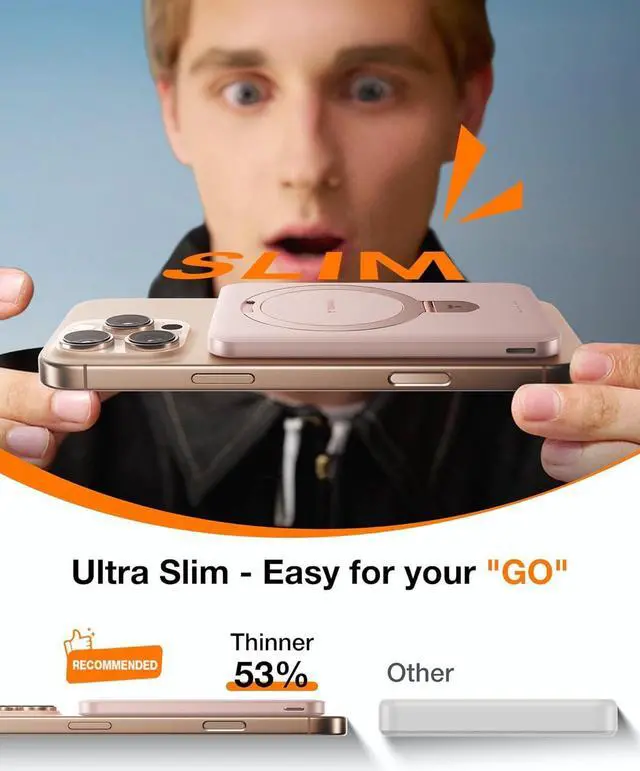 Alt view image 2 of 7 - 0.45 Slim Magnetic Portable Charger Power Bank for iPhone 5000 mAh 22.5W PD Fast Charging Wireless Battery Pack O-Stand Compatible with Magsafe iPhone 16 Pro Max Pro 15 14 13 12 Rose Gold