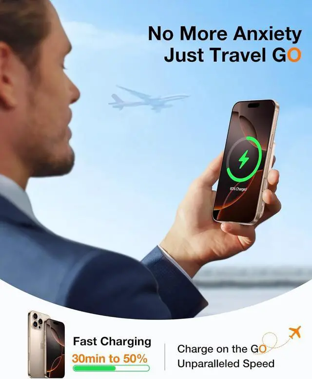 Alt view image 5 of 7 - 0.45 Slim Magnetic Portable Charger Power Bank for iPhone 5000 mAh 22.5W PD Fast Charging Wireless Battery Pack O-Stand Compatible with Magsafe iPhone 16 Pro Max Pro 15 14 13 12 Rose Gold