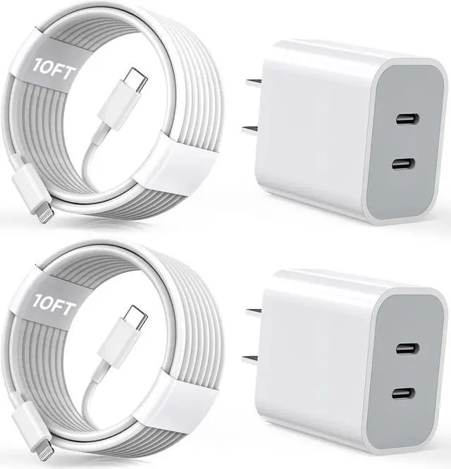 Main image of iPhone Charger [Apple Certified] 2Pack PD Dual USB C Charger Block Fast Charging Wall Charger Plug with 10FT Long Rapid Type C - Lightning Cable Apple Charger for iPhone 14/13/12/11 Pro/XS/XR/SE iPad