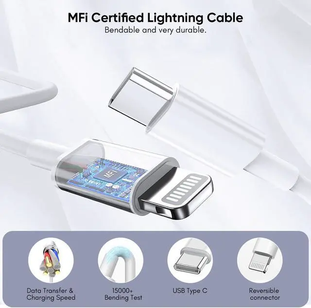 Alt view image 6 of 7 - iPhone Charger [Apple Certified] 2Pack PD Dual USB C Charger Block Fast Charging Wall Charger Plug with 10FT Long Rapid Type C - Lightning Cable Apple Charger for iPhone 14/13/12/11 Pro/XS/XR/SE iPad