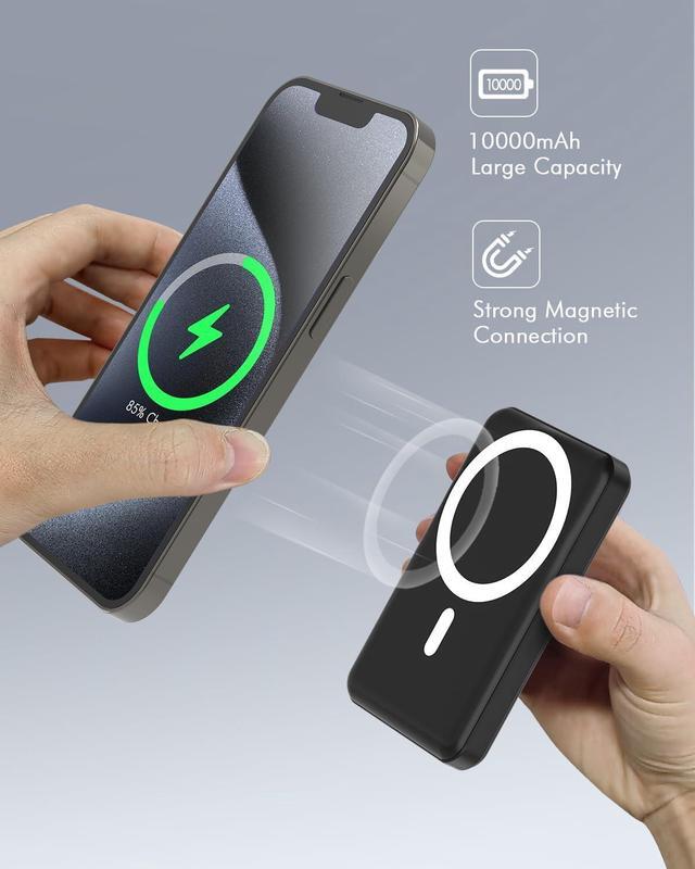 Alt view image 6 of 7 - for Magsafe Battery Pack 10000mAh Magnetic Power Bank with Type-C Cable LED Display 22.5W PD Fast Charging Wireless Portable Charger for iPhone 16/15/14/13/12 Series-Black