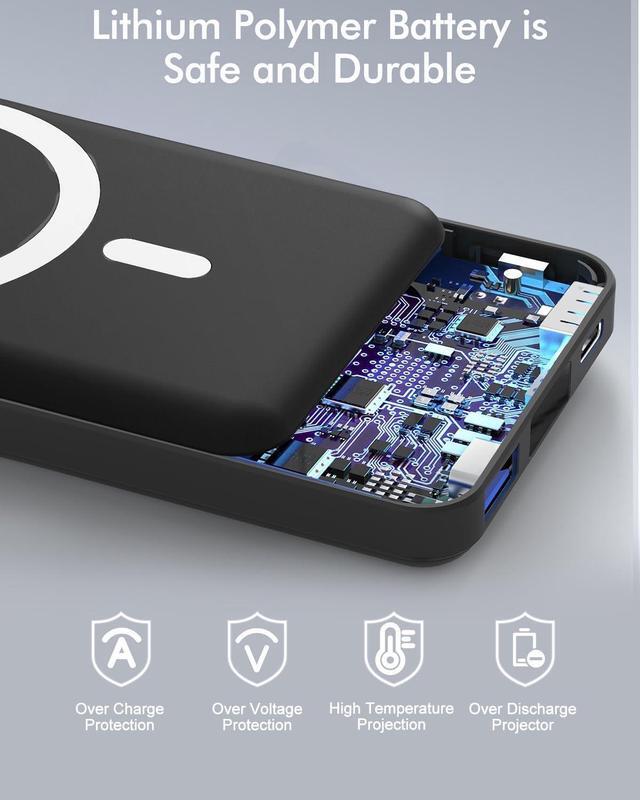 Alt view image 7 of 7 - for Magsafe Battery Pack 10000mAh Magnetic Power Bank with Type-C Cable LED Display 22.5W PD Fast Charging Wireless Portable Charger for iPhone 16/15/14/13/12 Series-Black