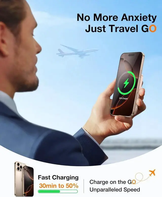 Alt view image 3 of 7 - 10000mAh Magnetic Portable Charger Power Bank for iPhone Fast Charging Travel Essential Wireless Battery Pack OStand Compatible with Magsafe i Phone 16 Pro Max Pro 15 14 13 12 Rose Gold