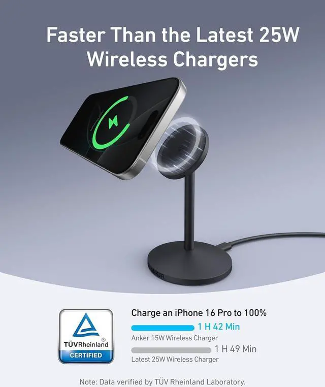 Alt view image 2 of 6 - MagGo iPhone 16 MagSafe-Compatible Wireless Charger Stand 15W Fast Magnetic Wireless Charging Station Qi2 Certified 360 Charger for iPhone 16/15/14 Series and AirPods (25W Adapter Included)