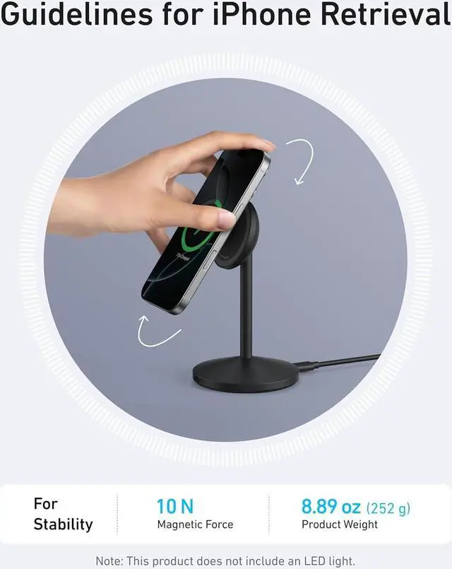 Alt view image 6 of 6 - MagGo iPhone 16 MagSafe-Compatible Wireless Charger Stand 15W Fast Magnetic Wireless Charging Station Qi2 Certified 360 Charger for iPhone 16/15/14 Series and AirPods (25W Adapter Included)