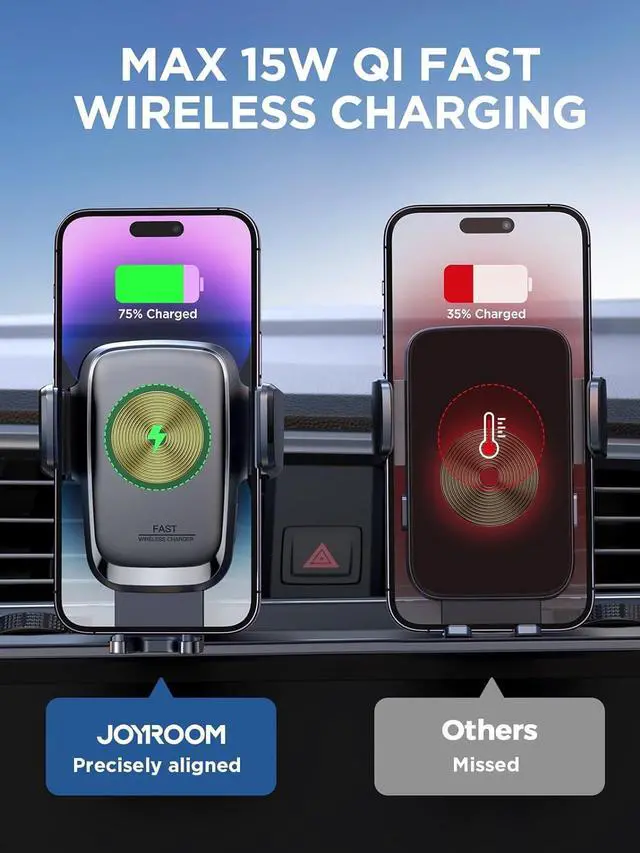 Alt view image 5 of 6 - Wireless Car Charger, 15W Qi Fast Charging Auto Clamping Car Charger Phone Holder Mount, JOYROOM Cell Phone Holder Car Mount for iPhone 16 15 14 13 Pro Max Xs, Galaxy S24 Ultra, LG, Google