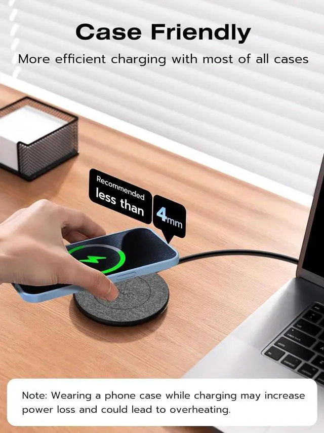 Alt view image 6 of 7 - NewQ Wireless Charger 15W Max Wireless Charging Pad for iPhone 15 14 13 12 11 X 8 Mini/SE/Pro/Max/Plus  Galaxy S23/S22/S21/S20/S10/S9/S8/S7/Note20/10/9/8 Air Pods/Pro/Galaxy Buds/+ 1 Pack