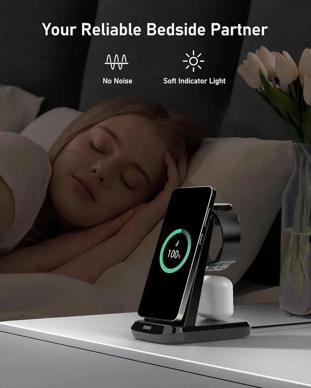 Alt view image 6 of 7 - Wireless Charger for  Phones Watch Earbuds(Not for Z Flip & A Serie-Phone) 3 in 1 Charging Station for Galaxy Watch 7/Ultra/6/5/4/3 S25 S24 S23 S22 S21 S20/Note 20 10/Z Fold 4 3 Buds/2/Pro