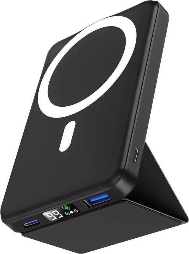 Main image of for Magsafe Battery Pack Foldable 10000mAh Wireless Portable Charger with USB-C Cable LED Display 22.5W PD Fast Charging Magnetic Power Bank for iPhone 16/15/14/13/12 All Series-Black