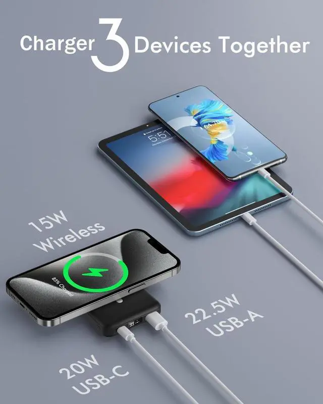 Alt view image 5 of 7 - for Magsafe Battery Pack Foldable 10000mAh Wireless Portable Charger with USB-C Cable LED Display 22.5W PD Fast Charging Magnetic Power Bank for iPhone 16/15/14/13/12 All Series-Black