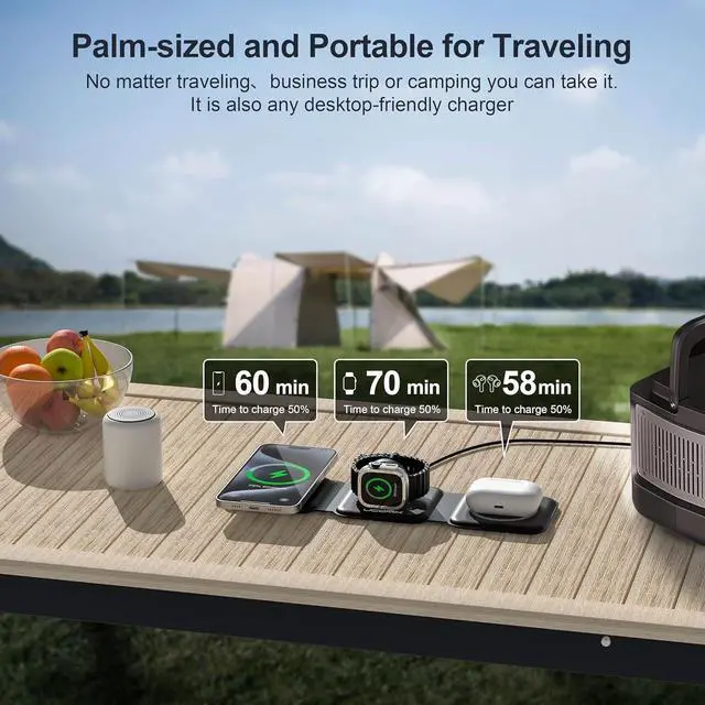 Alt view image 2 of 7 - 3 in 1 Charging Station for Multple Devices Foldable 3 in 1 Wireless Charger for Travel Nano Wireless Charging Station for iPhone16 15 14 13 12 Pro Max/Watch 10 9 8 7 6 5 4 3 Ultra/AirPod Pro