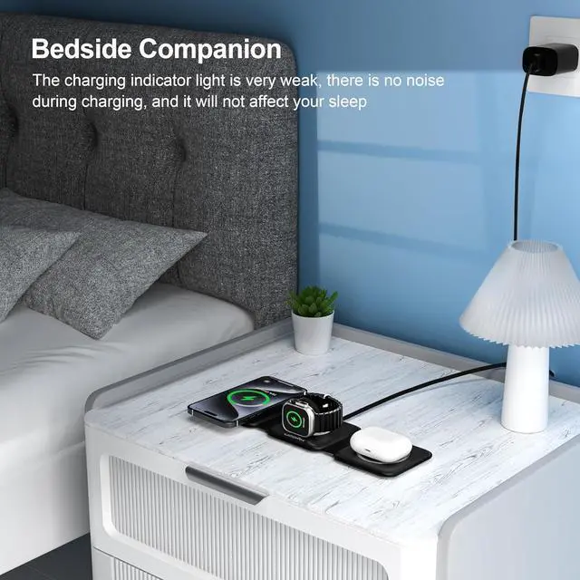 Alt view image 6 of 7 - 3 in 1 Charging Station for Multple Devices Foldable 3 in 1 Wireless Charger for Travel Nano Wireless Charging Station for iPhone16 15 14 13 12 Pro Max/Watch 10 9 8 7 6 5 4 3 Ultra/AirPod Pro