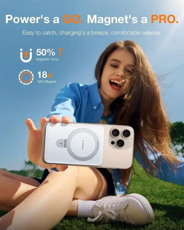 Alt view image 5 of 7 - 10000mAh Magnetic Portable Charger Power Bank for iPhone Fast Charging Travel Essential Wireless Battery Pack Slim with O-Stand Compatible with Magsafe 16 Pro Max Pro Plus 15 14 13 12 - White