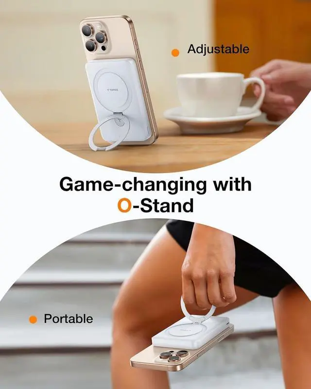 Alt view image 6 of 7 - 10000mAh Magnetic Portable Charger Power Bank for iPhone Fast Charging Travel Essential Wireless Battery Pack Slim with O-Stand Compatible with Magsafe 16 Pro Max Pro Plus 15 14 13 12 - White