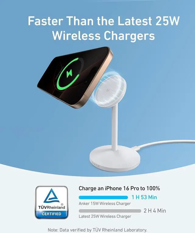 Alt view image 3 of 7 - MagGo iPhone 16 MagSafe-Compatible Wireless Charger Stand 15W Fast Magnetic Wireless Charging Station Qi2 Certified 360 Charger for iPhone 16/15/14/13/12 Series and AirPods (No AC Adapter)