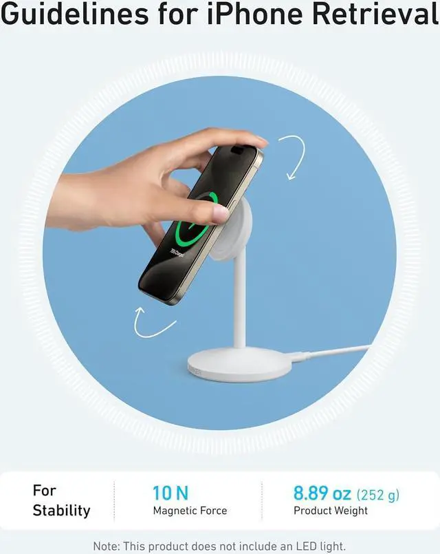 Alt view image 7 of 7 - MagGo iPhone 16 MagSafe-Compatible Wireless Charger Stand 15W Fast Magnetic Wireless Charging Station Qi2 Certified 360 Charger for iPhone 16/15/14/13/12 Series and AirPods (No AC Adapter)