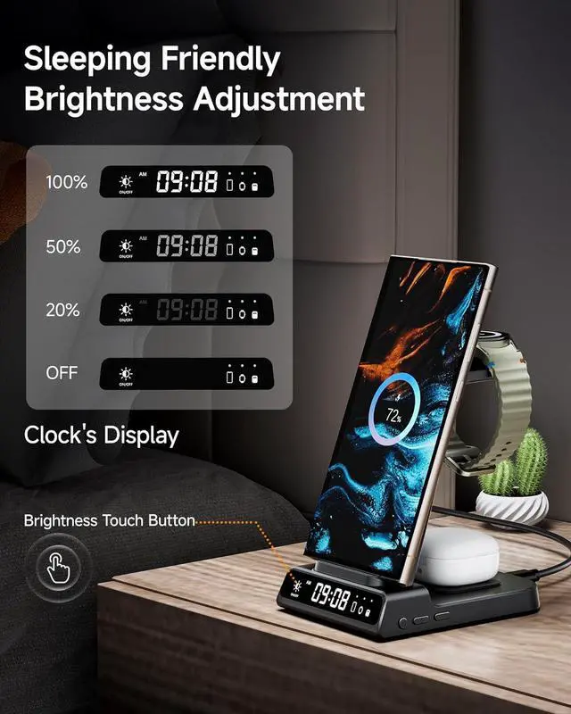 Alt view image 4 of 7 - Wireless Charger for Samsung Devices, Wireless Charging Station for Galaxy S25 Ultra/S25+/S25/Z Fold 7/Z Flip7/S24 Ultra/S23/S22/S21, for Galaxy Watch 8/8 Classic/7/Ultra/6/5 Pro/5/4, Galaxy Buds3 Pro