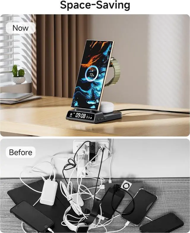 Alt view image 5 of 7 - Wireless Charger for Samsung Devices, Wireless Charging Station for Galaxy S25 Ultra/S25+/S25/Z Fold 7/Z Flip7/S24 Ultra/S23/S22/S21, for Galaxy Watch 8/8 Classic/7/Ultra/6/5 Pro/5/4, Galaxy Buds3 Pro