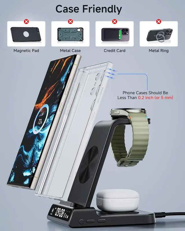 Alt view image 7 of 7 - Wireless Charger for Samsung Devices, Wireless Charging Station for Galaxy S25 Ultra/S25+/S25/Z Fold 7/Z Flip7/S24 Ultra/S23/S22/S21, for Galaxy Watch 8/8 Classic/7/Ultra/6/5 Pro/5/4, Galaxy Buds3 Pro