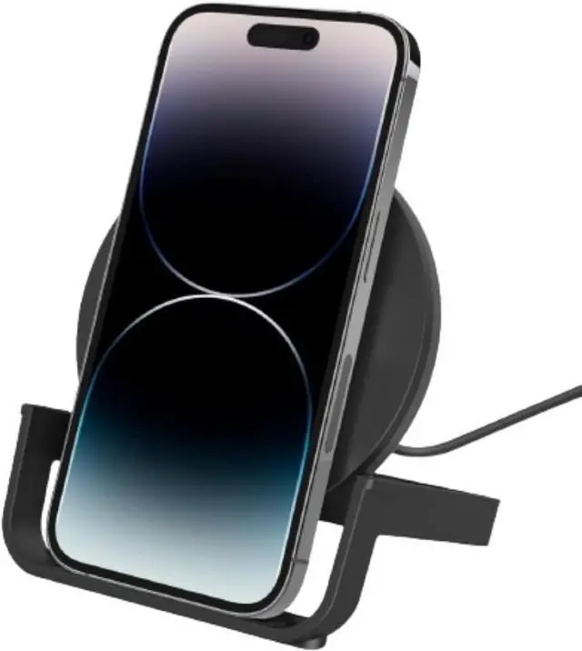 Main image of Belkin BoostCharge 10W Fast Wireless Charging Stand, Includes QuickCharge 3.0 Wall Charger and Cable, Case Compatible for iPhones, Galaxy, Pixel and Other Qi Enabled Devices (includes AC adapter)Black