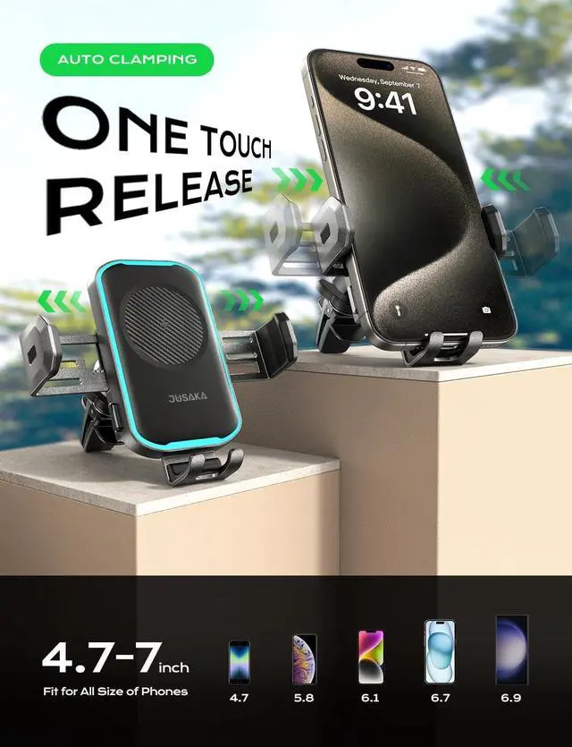 Alt view image 6 of 7 - Wireless Car Charger 15W Fast Charging Auto Clamping Car Phone Holder Mount [Vent Clip+Suction Cup] Car Phone Mount Accessories Compatible with iPhone 16/15/14/13 for  Galaxy Series