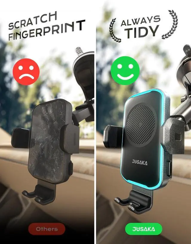 Alt view image 7 of 7 - Wireless Car Charger 15W Fast Charging Auto Clamping Car Phone Holder Mount [Vent Clip+Suction Cup] Car Phone Mount Accessories Compatible with iPhone 16/15/14/13 for  Galaxy Series