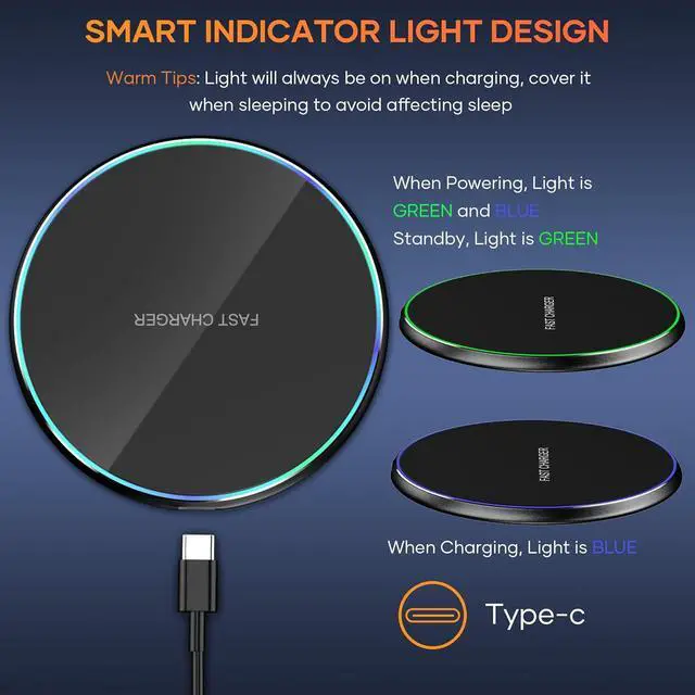 Alt view image 4 of 6 - Wireless Charger Compatible with iPhone 16 15 14 13 12 11 Pro Max/Mini/Plus/XR/X/8 15W Max Fast Wireless Charging Pad Mat for  Galaxy S23/S22/S21/S20/S10 Galaxy Buds