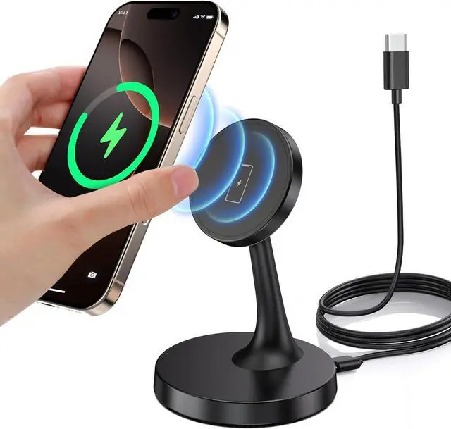 Alt view image 7 of 7 - Magnetic Wireless Charger iPhone Stand 15W Fast Mag-Safe Charger for iPhone 16/16 Pro/16 Plus/16 Pro Max/15/14/13/12 Series  Magnet Wireless Charging Station/Pad for AirPods