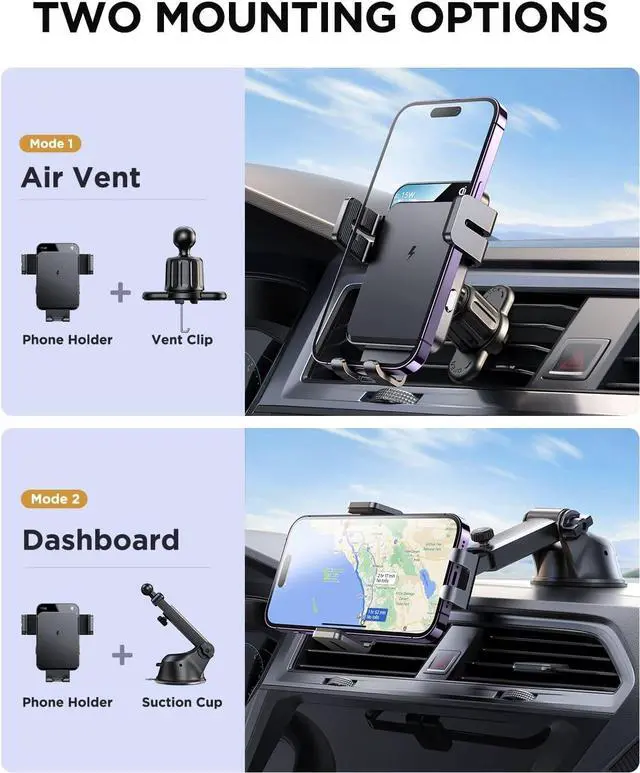 Alt view image 2 of 7 - JOYROOM Wireless Car Charger,15W Qi Fast Charging Car Charger Phone Holder Mount, Auto-Clamping Alignment Windshield Dashboard Air Vent Cell Phone Holder for iPhone 16 Pro Max/15 Pro,Samsung S24/S23