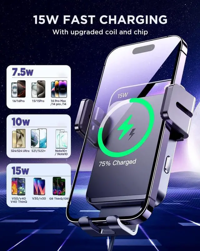 Alt view image 4 of 7 - JOYROOM Wireless Car Charger,15W Qi Fast Charging Car Charger Phone Holder Mount, Auto-Clamping Alignment Windshield Dashboard Air Vent Cell Phone Holder for iPhone 16 Pro Max/15 Pro,Samsung S24/S23