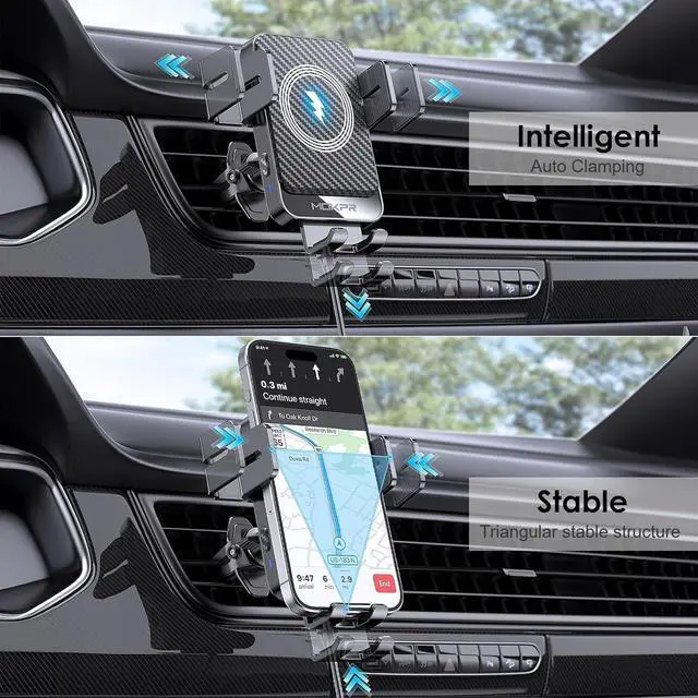 Alt view image 3 of 7 - Wireless Car Charger 15W Fast Charging Auto-Clamping Car Charger Phone Mount Air Vent Cell Phone Holder Compatible iPhone 16/15/14/13/13 Pro/12 pro/12/11  Galaxy S23/S22/S21/S20 etc