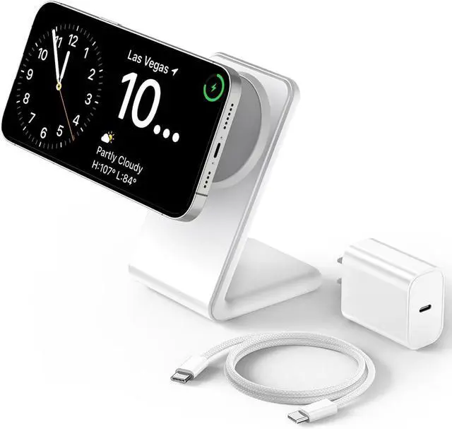 Main image of Mag-Safe Charger Stand for iPhone 16 (with 20W Adapter, 5Ft Cable), Magnetic Wireless Charger with Fast Charging Capability for iPhone 15/14/13/12 Series- Grey