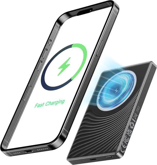 Main image of 2025 for iPhone Magsafe Battery Pack Ultra Slim Magnetic Power Bank Fast Charging Wireless Portable Charger 10000mAh 20W Powerbank Compatible with iPhone 16/15/14/13/12 Series Metallic Black