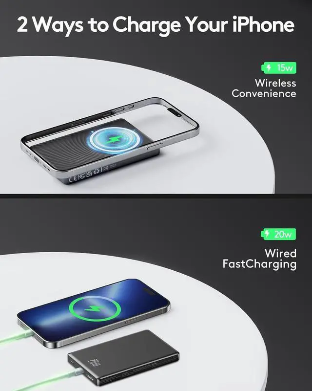 Alt view image 5 of 7 - 2025 for iPhone Magsafe Battery Pack Ultra Slim Magnetic Power Bank Fast Charging Wireless Portable Charger 10000mAh 20W Powerbank Compatible with iPhone 16/15/14/13/12 Series Metallic Black