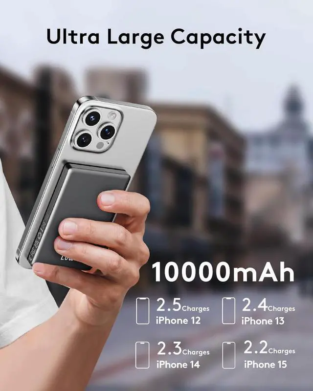 Alt view image 7 of 7 - 2025 for iPhone Magsafe Battery Pack Ultra Slim Magnetic Power Bank Fast Charging Wireless Portable Charger 10000mAh 20W Powerbank Compatible with iPhone 16/15/14/13/12 Series Metallic Black