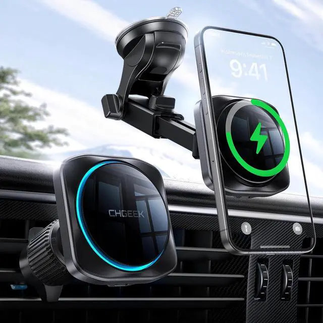 Main image of for 15W Magsafe Car Mount Charger iPhone Wireless Car Charger Magnetic Car Phone Holder Mount Fit iPhone 16 15 14 13 Magsafe Case Vent/Windshield/Dash Phone Mount Holder Fast Cooling Charger
