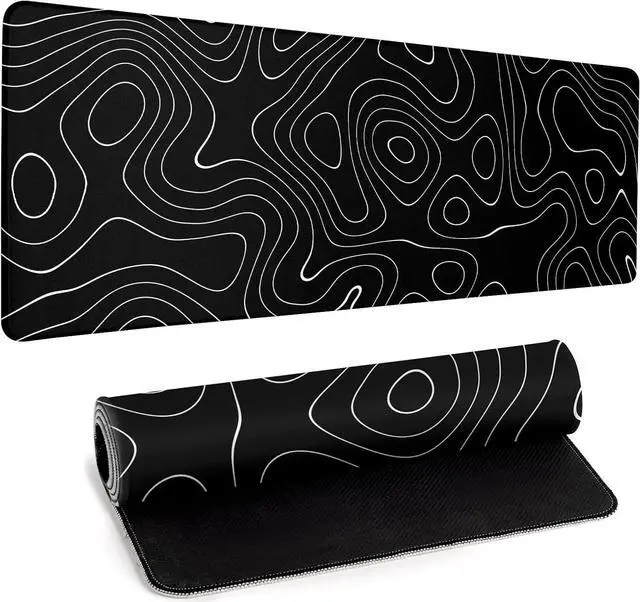 Main image of Large Topographic Map Gaming Mouse Pad for Desk Black Desk Pad with Non-Slip Rubber Base Stitched Edge Desk Organizers and Accessories Desk Decor