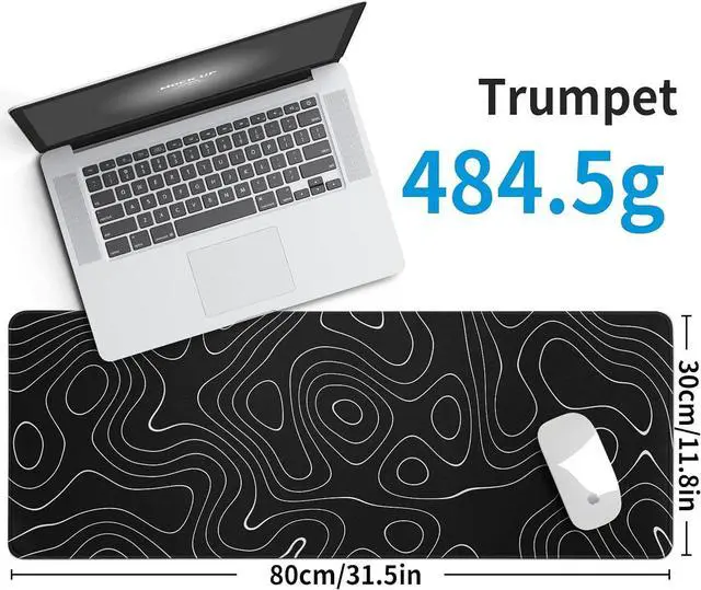 Alt view image 3 of 7 - Large Topographic Map Gaming Mouse Pad for Desk Black Desk Pad with Non-Slip Rubber Base Stitched Edge Desk Organizers and Accessories Desk Decor