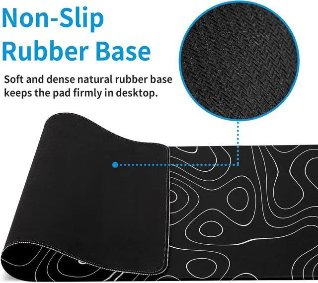 Alt view image 5 of 7 - Large Topographic Map Gaming Mouse Pad for Desk Black Desk Pad with Non-Slip Rubber Base Stitched Edge Desk Organizers and Accessories Desk Decor