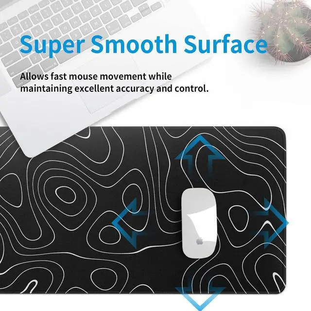 Alt view image 7 of 7 - Large Topographic Map Gaming Mouse Pad for Desk Black Desk Pad with Non-Slip Rubber Base Stitched Edge Desk Organizers and Accessories Desk Decor
