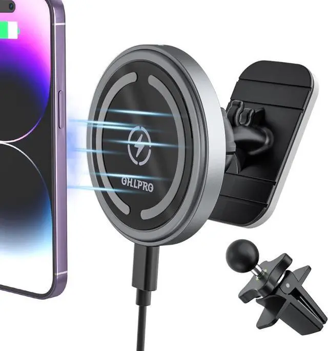 Main image of MagSafe Car Mount Charger iPhone Wireless Car Charger Stick on Dashboard Magnetic Phone Holder Mount for iPhone 16 Pro Plus Max 15 14 13 12 Series 15W Fast Charging Aluminum Shell