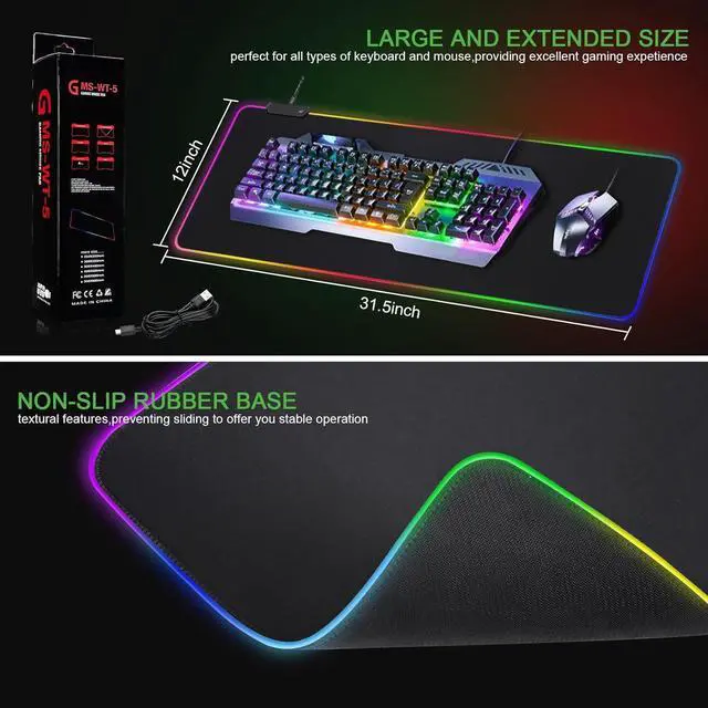 Alt view image 4 of 6 - RGB Mousepad Led Mouse Pad Large Mouse Pad Led and Big Mouse mat