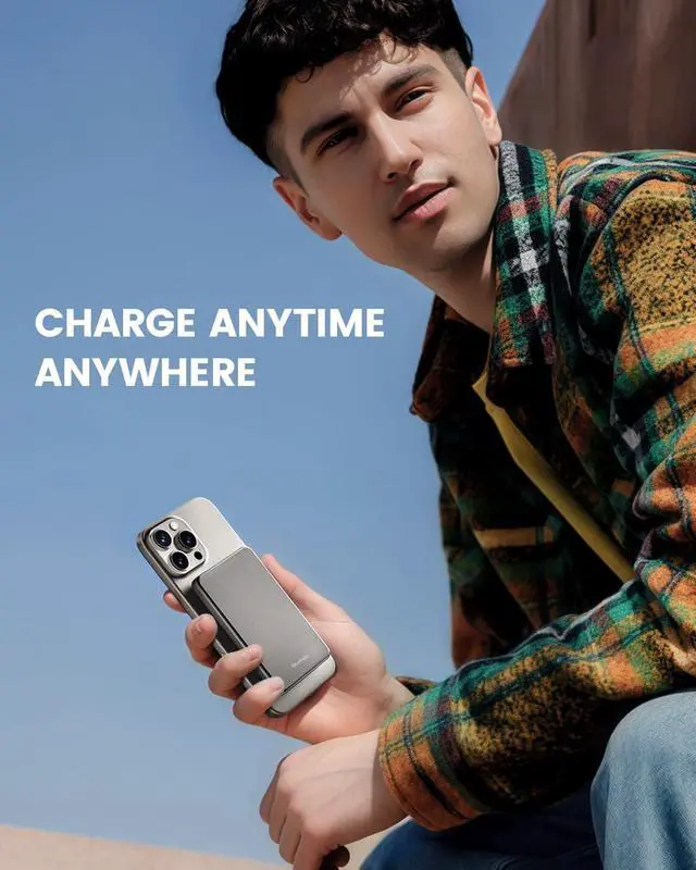 Alt view image 6 of 6 - SlimMag Power Bank 5000mAh Wireless Portable Charger Fast Charging with USB-C Cable [Perfect for Travel] Magnetic Battery Pack for iPhone 16 Pro Max/16 Pro/16/15/14/13/12