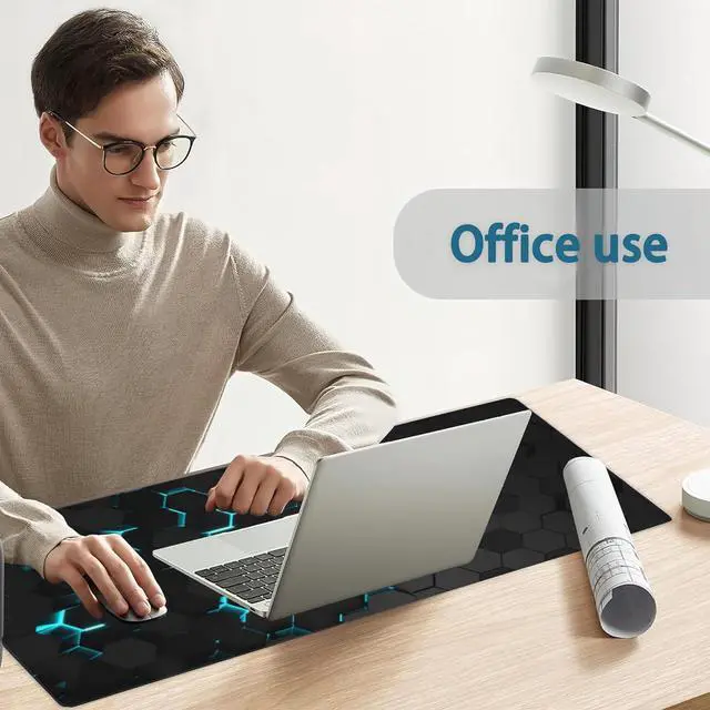 Alt view image 7 of 7 - Gaming Mouse Pad Blue Honeycomb Science Technology Extended Mouse Pad Gaming Large Big Desk Mat with Non-Slip Base and Stitched Edge Long Computer Keyboard Mouse Mat for Home Office Work 31.5x11.8