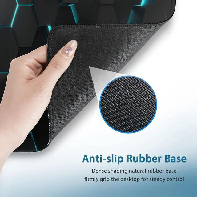 Alt view image 5 of 7 - Gaming Mouse Pad Blue Honeycomb Science Technology Extended Mouse Pad Gaming Large Big Desk Mat with Non-Slip Base and Stitched Edge Long Computer Keyboard Mouse Mat for Home Office Work 31.5x11.8