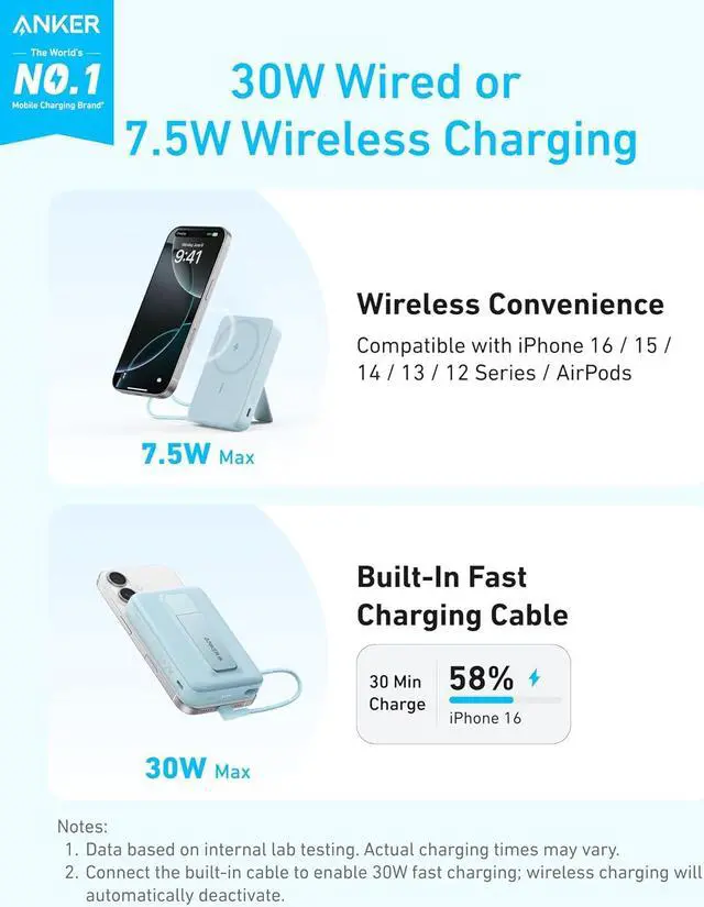 Alt view image 2 of 6 - Zolo Magnetic Power Bank 10 000mAh Wireless Portable Charger with 30W Max Fast Charging Battery Pack with Built-in USB-C Cable and Adjustable Stand for iPhone 16/15 Series AirPods and More