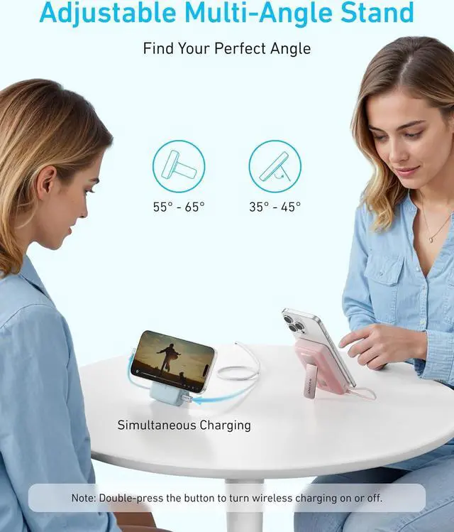 Alt view image 4 of 6 - Zolo Magnetic Power Bank 10 000mAh Wireless Portable Charger with 30W Max Fast Charging Battery Pack with Built-in USB-C Cable and Adjustable Stand for iPhone 16/15 Series AirPods and More