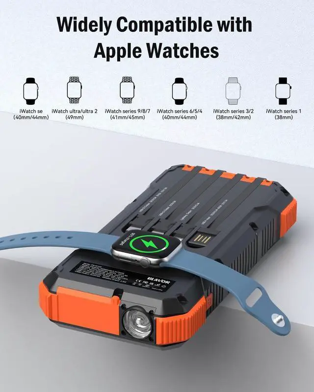 Alt view image 6 of 7 - Solar Power Bank 20000mAh Built in 4 Cables 20W Fast Charging Portable Charger with USB C in/Output Flashlight Wireless Charging Battery pack for  Watches Compatible with All Mobile Phones
